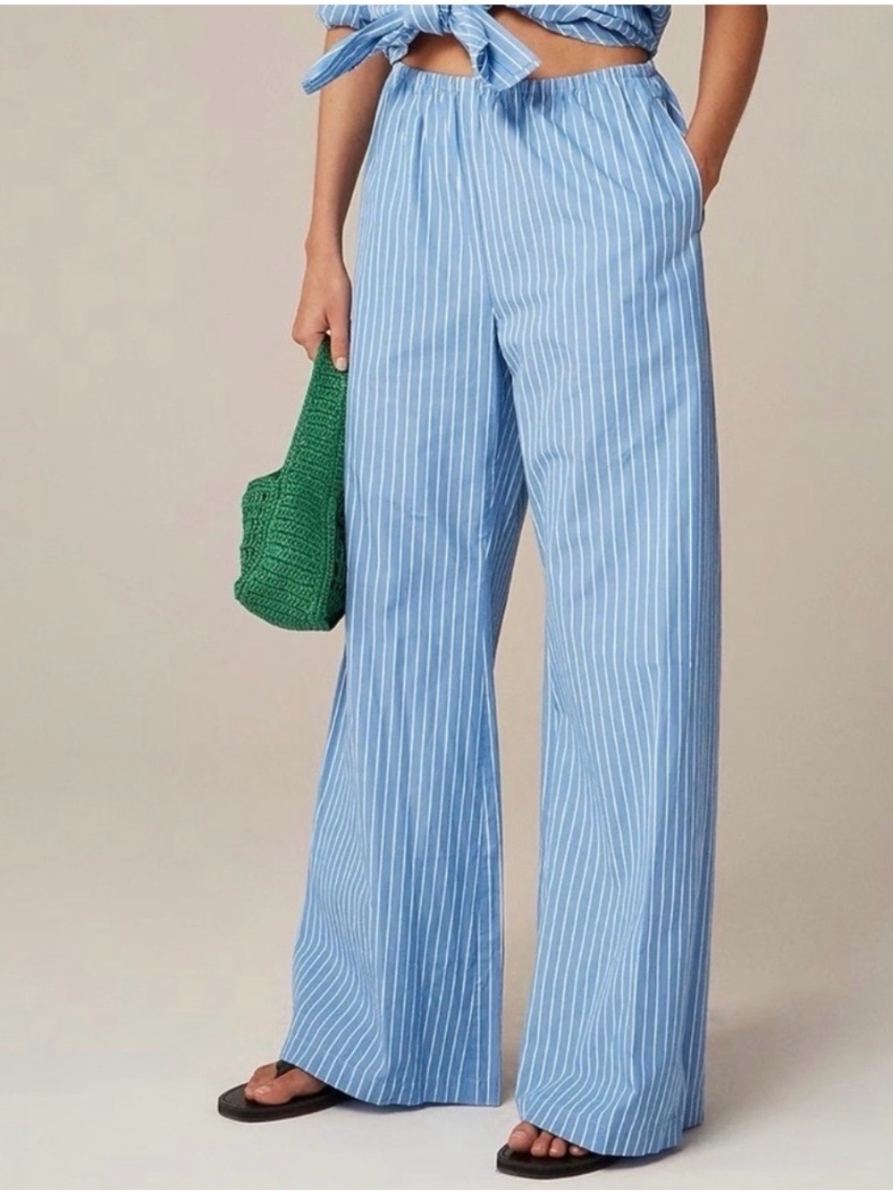 New! J. Crew Blue and White Wide Leg Poplin Pant Sz XS $29